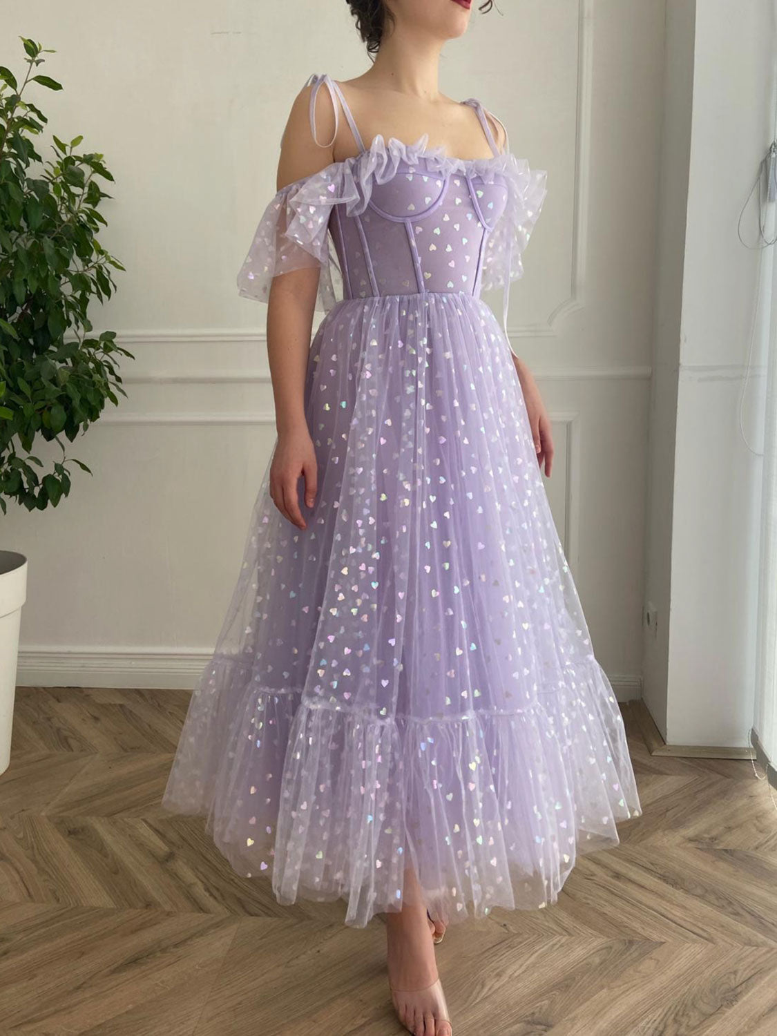 Light Purple Tea Length Dresses